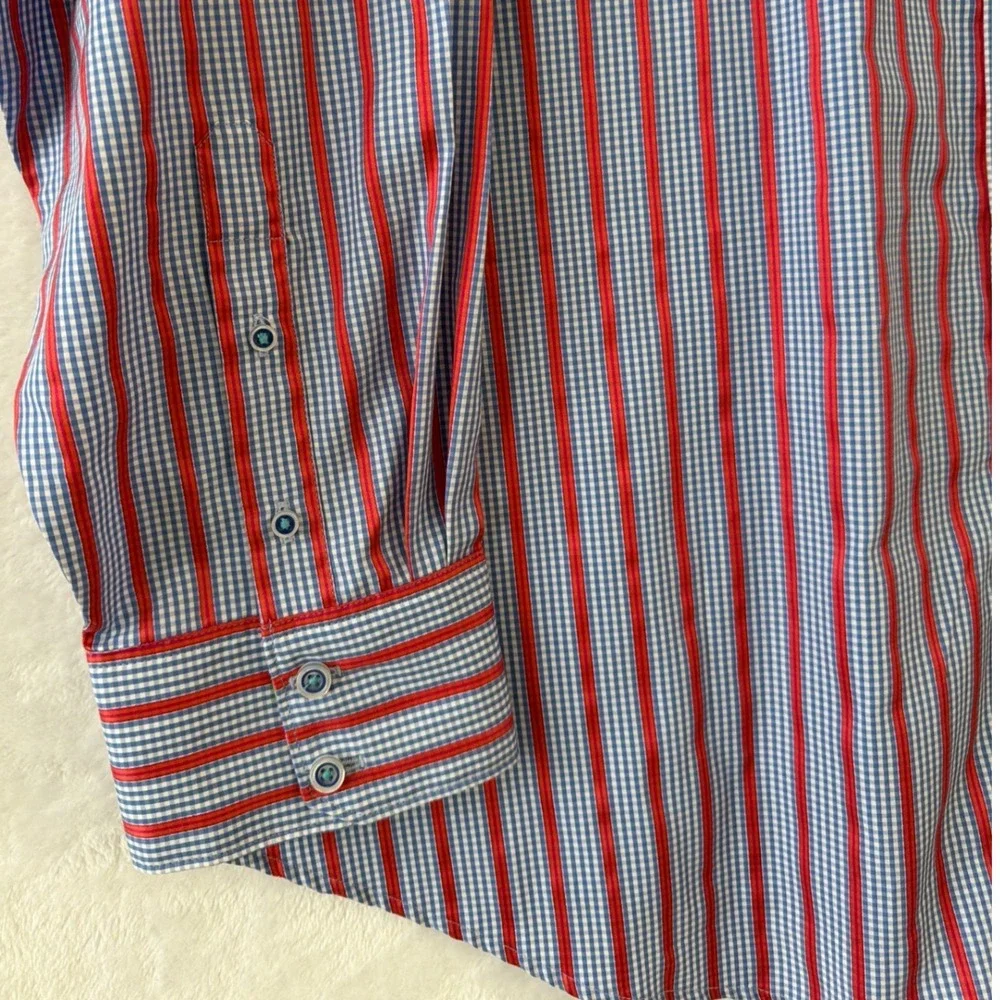 Robert Graham Mens XXL‎ X Collection Red Blue Gingham Striped Button Down Shirt